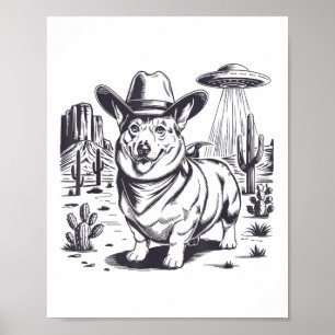 Lustiger Corgi Ufo Western Cowboy Vintage 90er 80e Poster