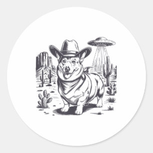 Lustiger Corgi Ufo Western Cowboy Vintage 90er 80e Runder Aufkleber