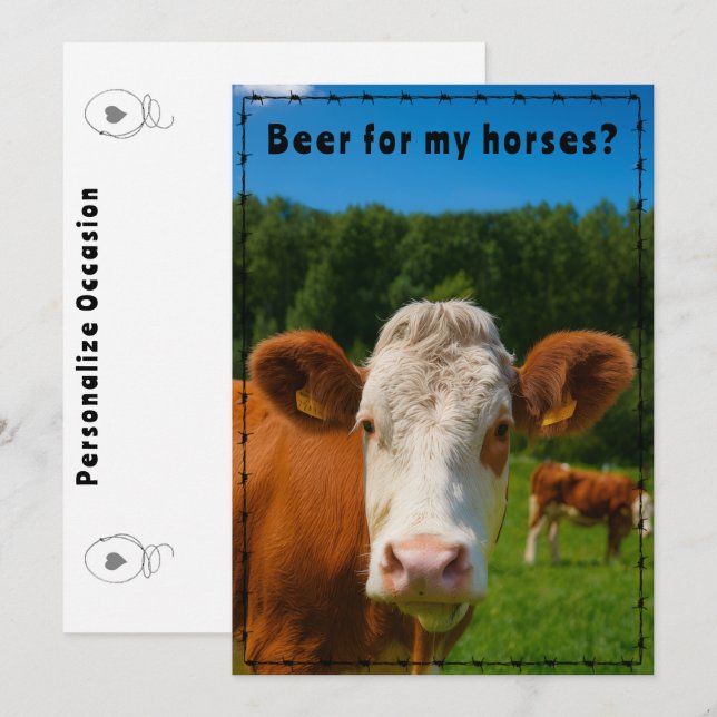 Lustiger Country Western Cowboy Ranch und Farm Sti Einladung (Vorne/Hinten)