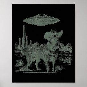 Lustiger Cowboy-Hund-Alien-UFO-Wüstenbegegnung Poster