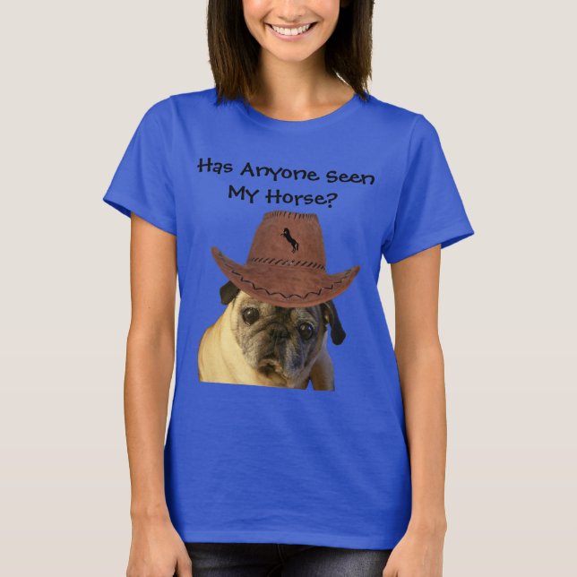 Lustiger Cowboy-Mops-Hund T-Shirt (Vorderseite)