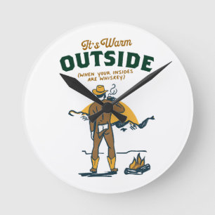 Lustiger Cowboy trinkt Whiskey Runde Wanduhr