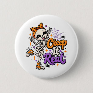Lustiger Creep It Real Skelett Halloween Button