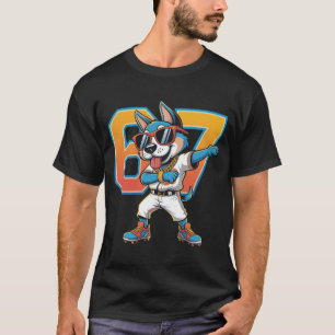Lustiger Dabbing Blauer Hund 67 Baseball Sport Fan T-Shirt