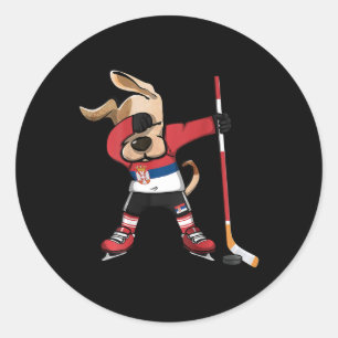 Lustiger Dabbing-Hund Serbien Eishockeyfans Jersey Runder Aufkleber