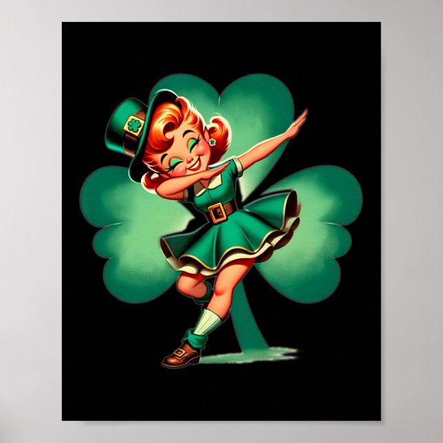 Lustiger Dabbing Leprechaun Vintage St Patricks Da Poster (Vorne)