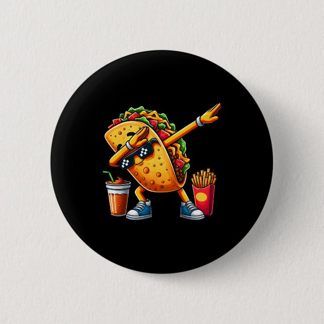 Lustiger Dabbing-Taco-Cinco-De-Mayo-Jungen-Männer- Button (Vorderseite)