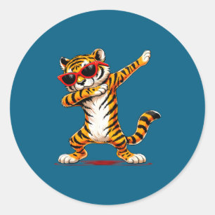 Lustiger Dabbing-Tiger mit Sonnenbrille Runder Aufkleber