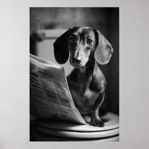 Lustiger Dachshund-Badezimmerdruck, lesender Hund Poster