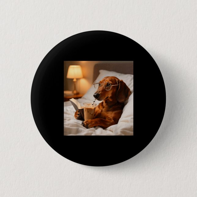 Lustiger Dachshund, der Eiskaffee trinkt, Liebhabe Button (Vorderseite)