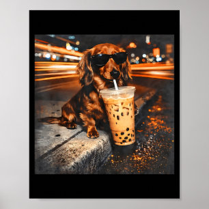Lustiger Dachshund, der Eiskaffee trinkt, Liebhabe Poster