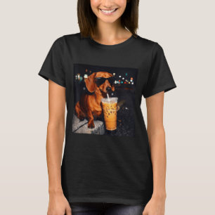 Lustiger Dachshund, der Kaffeegetränk trinkt, Lieb T-Shirt