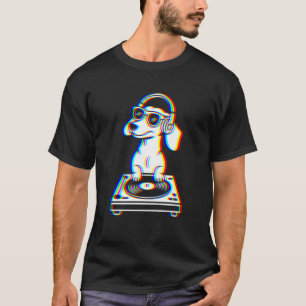 Lustiger Dachshund DJ Glitch Rave EDM Musik Party  T-Shirt