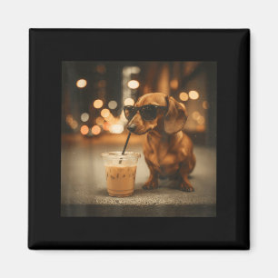 Lustiger Dachshund-Liebhaber trinkt eisgekühlten K Magnet