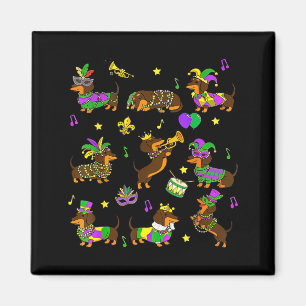 Lustiger Dachshund Mardi Gras Wiener Grafik Kunst Magnet