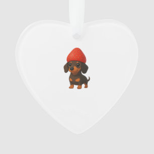 Lustiger Dachshund mit Erdbeeren und Hut fruchtig Ornament