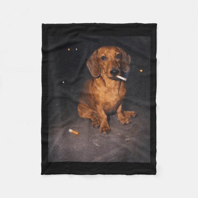 Lustiger Dachshund raucht Meme Zigarette Hund Meme Fleecedecke (Vorderseite)