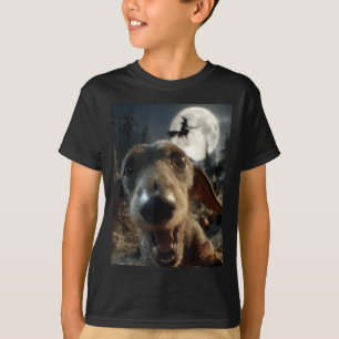 Lustiger Dachshund-Selfie Vollmond fliegende Hexe T-Shirt