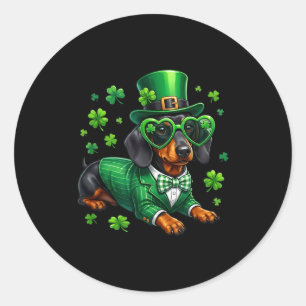 Lustiger Dachshund Shamrock St. Patricks Day irisc Runder Aufkleber