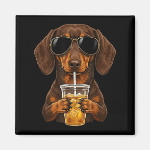 Lustiger Dachshund trinkt Eiskaffee süßer Hund Mem Magnet