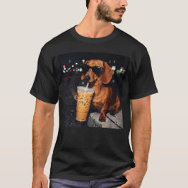 Lustiger Dachshund trinkt Eiskaffee T-Shirt
