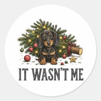 Lustiger Dachshund Weihnachten Es war nicht ich Runder Aufkleber