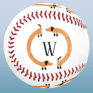 Lustiger Dachshund Wiener Würstchen-Hund Monogramm Baseball