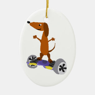 Lustiger Dackel-Hund auf Hoverboard Keramik Ornament