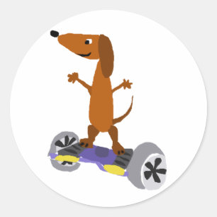 Lustiger Dackel-Hund auf Hoverboard Runder Aufkleber
