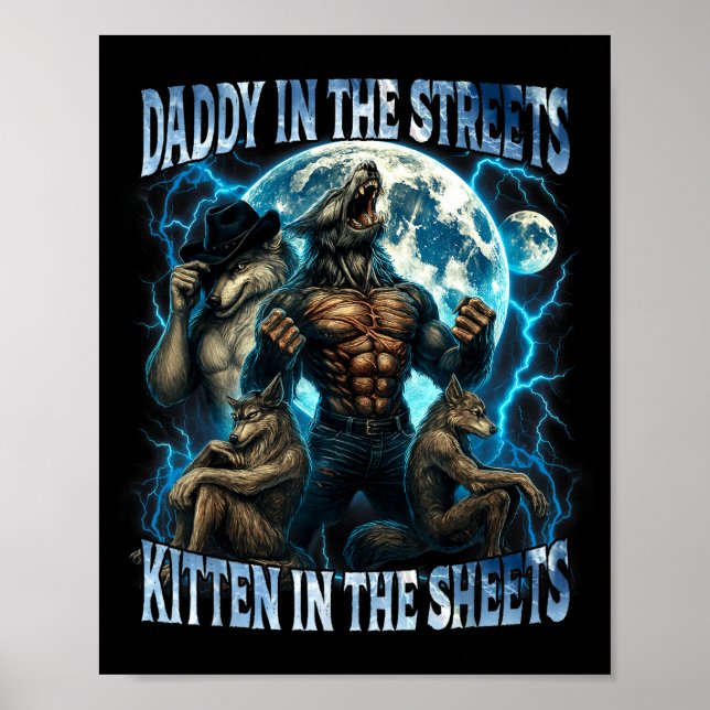 Lustiger Daddy auf der Straße, Kätzchen im Bett Poster (Vorne)