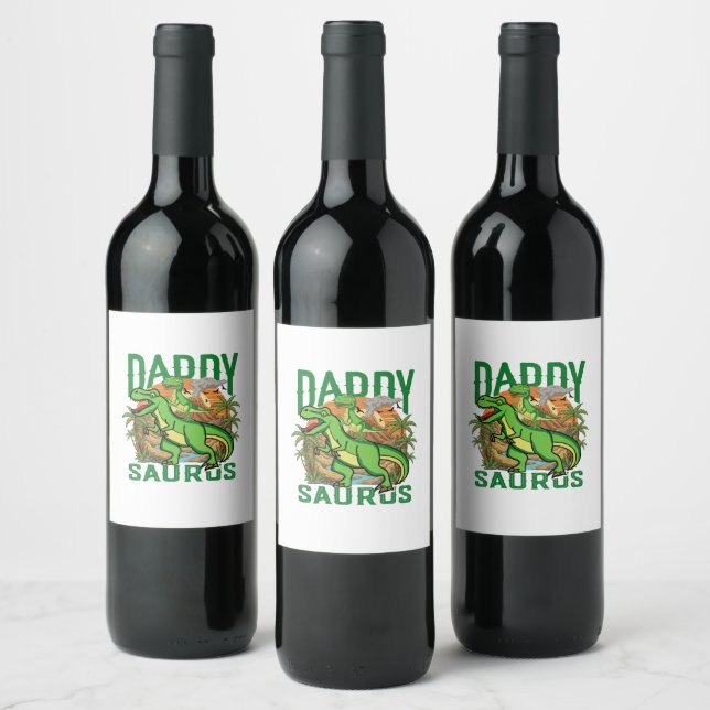 Lustiger Daddysaurus T-Rex Dinosaur | Geschenk für Weinetikett (Flaschen)