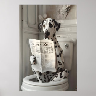 Lustiger Dalmatiner-Badezimmerdruck, Hund auf Toil Poster