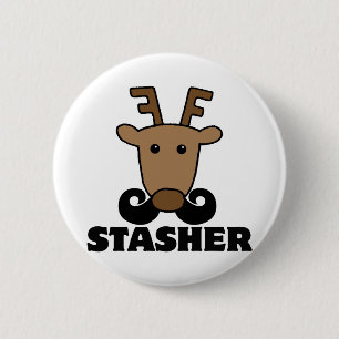 lustiger Dasher Stasher Schnurrbart Rentier Button