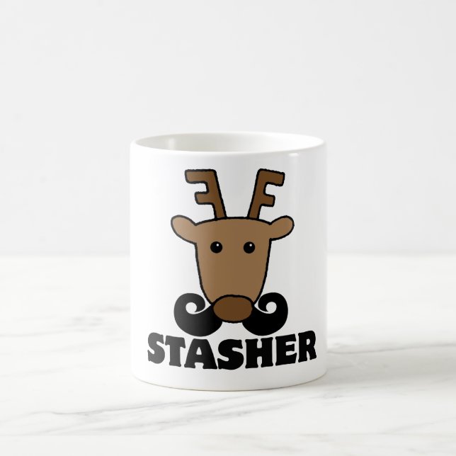 Lustiger Dasher Stasher Schnurrbart Rentier Kaffeetasse (Mittel)