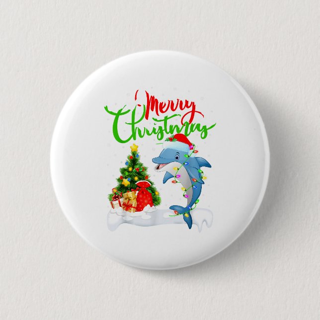 Lustiger Delfin-Fischliebhaber Weihnachtsbeleuchtu Button (Vorderseite)