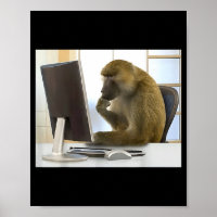 Lustiger denkender Affe Meme Büro Neugieriger Affe