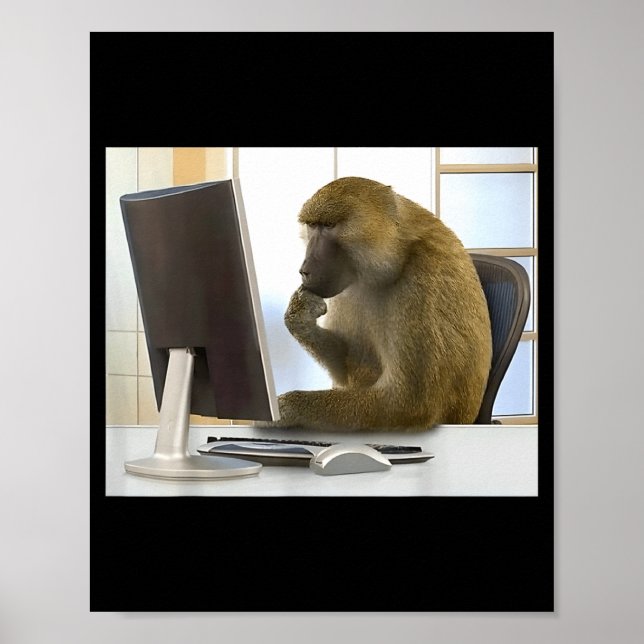 Lustiger denkender Affe Meme Büro Neugieriger Affe Poster (Vorne)