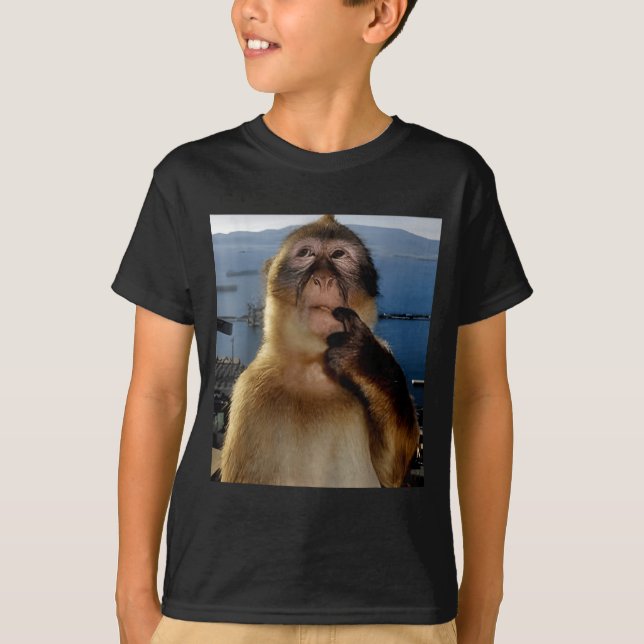 Lustiger denkender Affe Meme neugieriger Affe Brai T-Shirt (Vorderseite)
