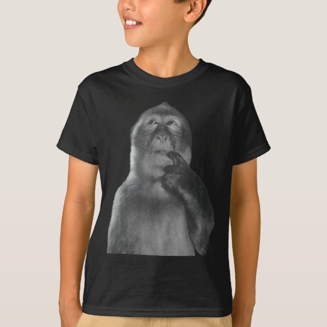 Lustiger denkender Affe Meme neugieriger Affe Brai T-Shirt (Vorderseite)