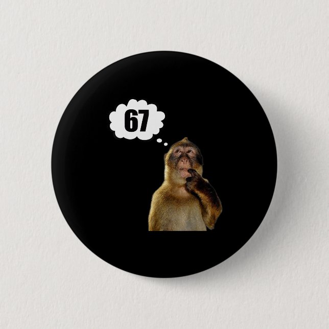 Lustiger denkender Affe Meme Sechs Sieben 6 7 Meme Button (Vorderseite)