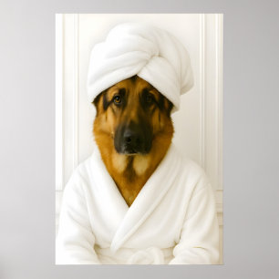 Lustiger Deutscher Schäferhund Badezimmerdruck, De Poster
