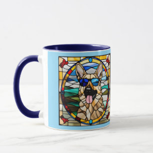 Lustiger Deutscher Schäferhund Buntglas Kaffeebech Tasse