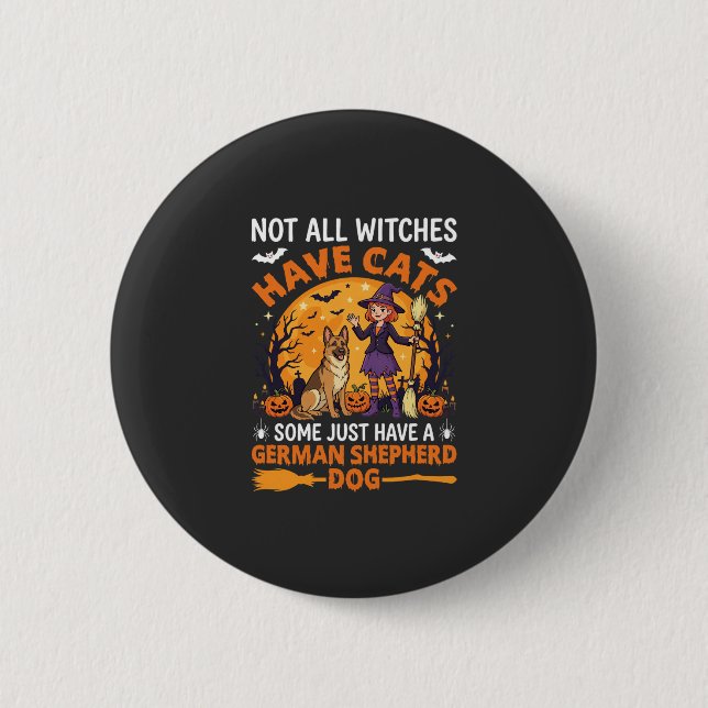 Lustiger Deutscher Schäferhund Halloween Hexe Hund Button (Vorderseite)