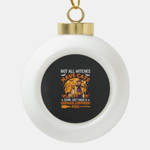 Lustiger Deutscher Schäferhund Halloween Hexe Hund Keramik Kugel-Ornament