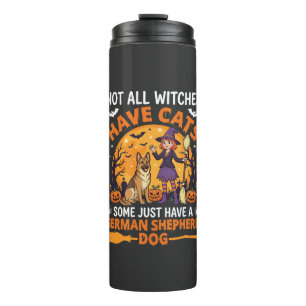 Lustiger Deutscher Schäferhund Halloween Hexe Hund Thermosbecher