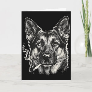 Lustiger Deutscher Schäferhund-Hund raucht Zigaret Karte