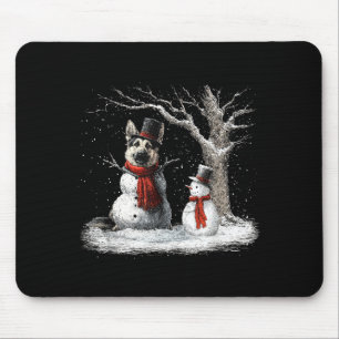 Lustiger deutscher Schäferhund im Schnee Baum Chri Mousepad