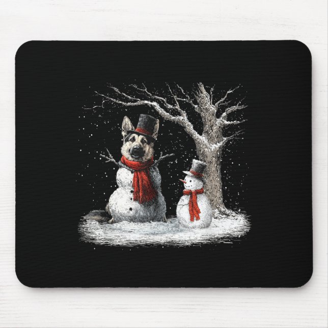 Lustiger deutscher Schäferhund im Schnee Baum Chri Mousepad (Vorne)