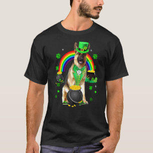 Lustiger Deutscher Schäferhund Leprechaun Shamrock T-Shirt