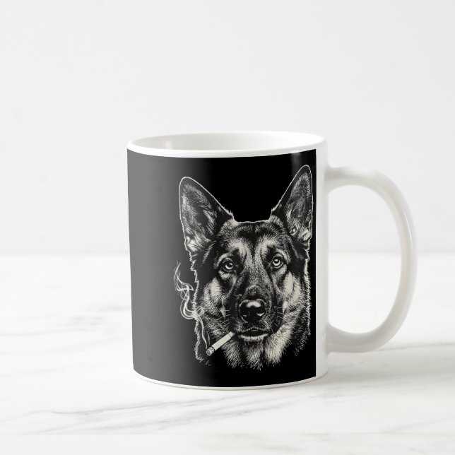 Lustiger Deutscher Schäferhund-Meme, der Zigarette Kaffeetasse (Rechts)